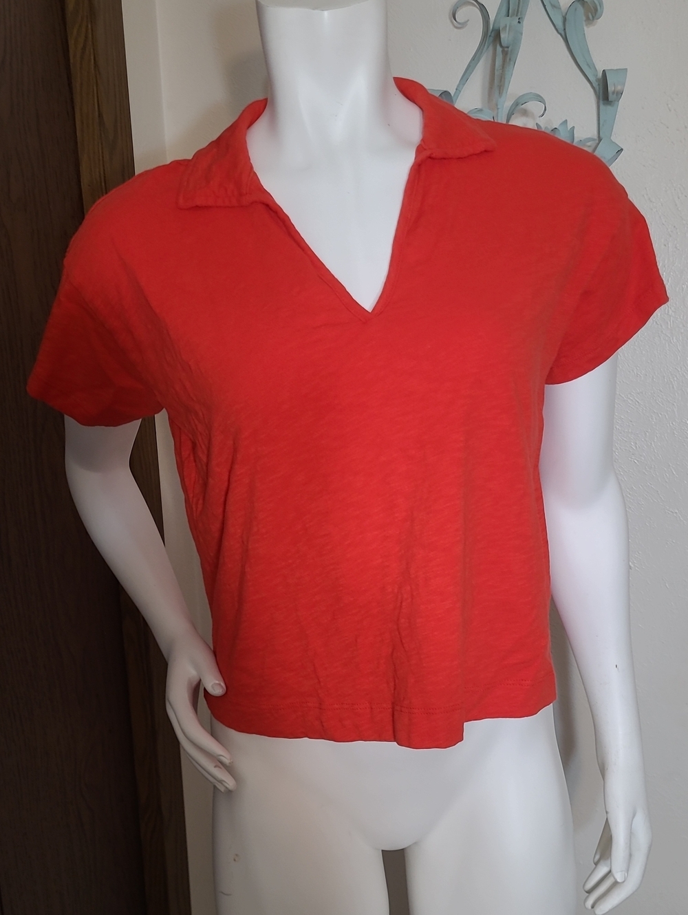 C&C California Red V-Neck Cropped Polo Tee
